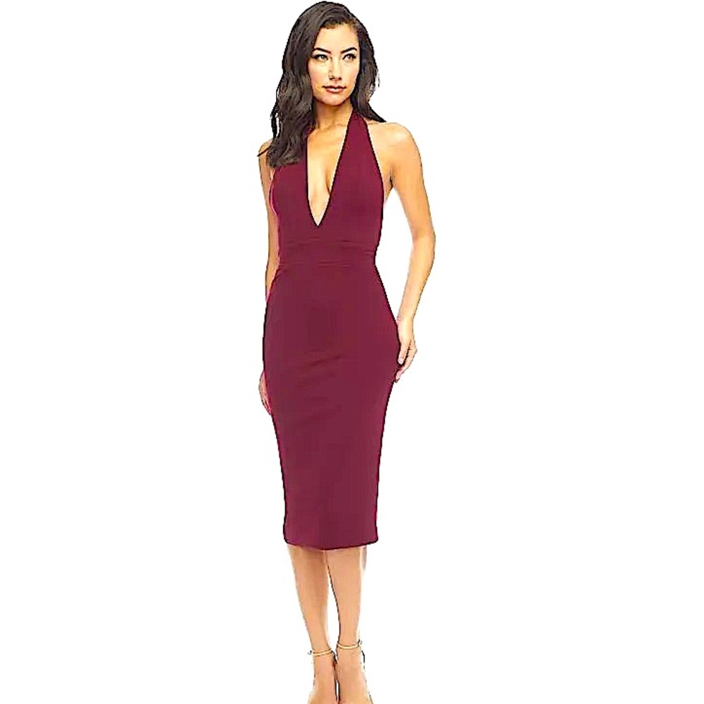 FASHION NOVA Cranberry Red,  Butte Knit Maxi Gown-Size S